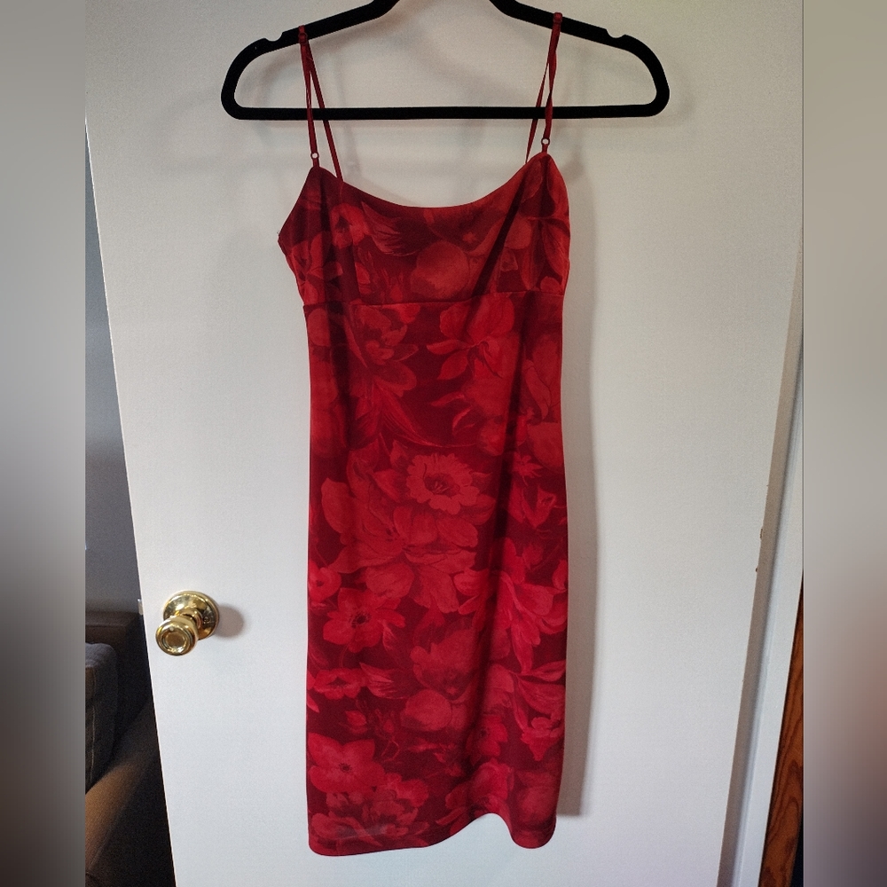 Next Up size juniors medium. Made in America. Red floral print dress